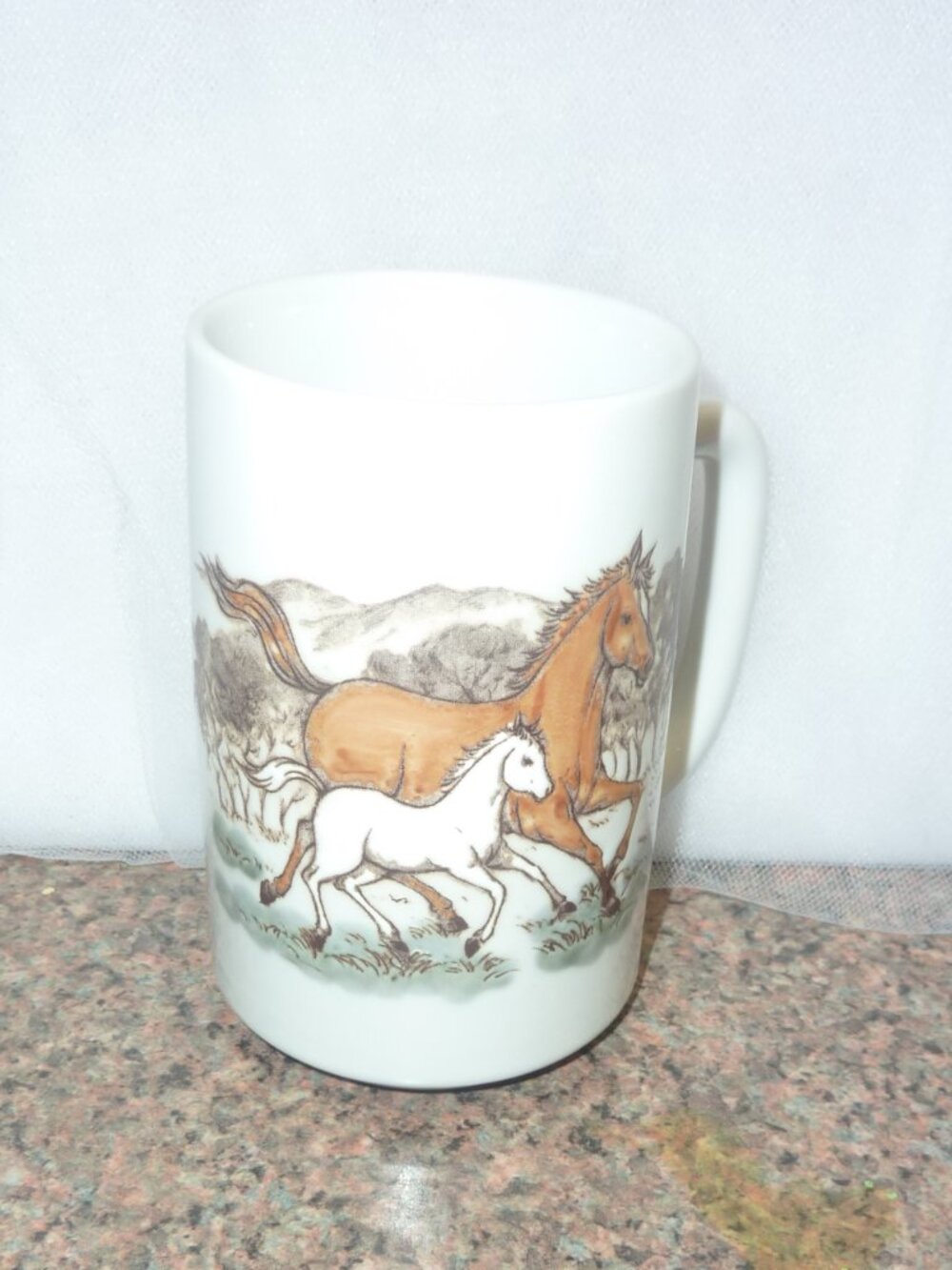 Vintage Otagiri Hand Painted Embossed Stoneware Mug Horse Mother & Baby (No Box)